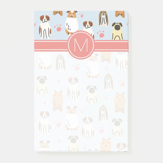 Post-it® Votre initiale | Chiots et pattes (Devant)