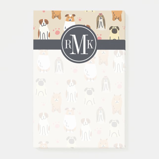 Post-it® Votre monogramme | Chiots et pattes (Devant)