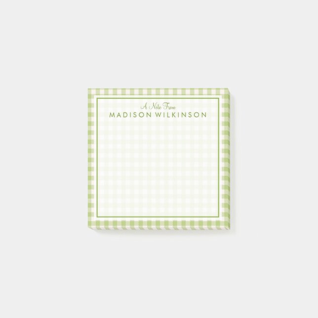 Post-it® Votre texte | Joli En vichy de menthe verte (Devant)