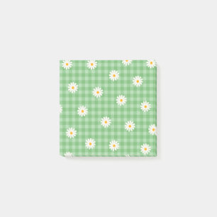 Post-it® Whimsical Green Daisy Buffalo Plaid Retro