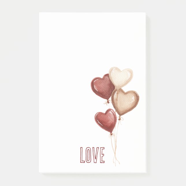 Post-it® White Red Cream Heart Balloons Love  (Devant)