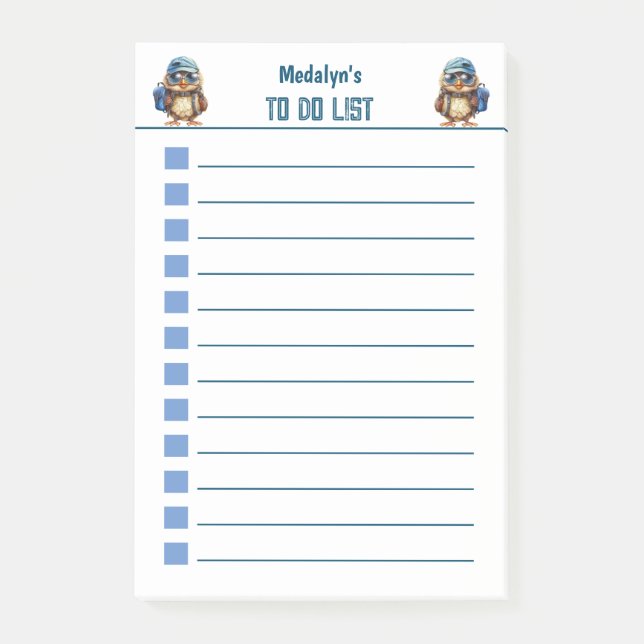 Post-it® Wise Owl avec sac à dos bleu, casquettes et lunett (Devant)