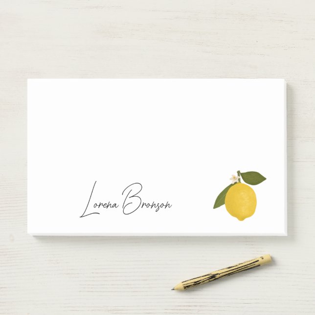 Post-it® Yellow Lemon with Green Leaves | Fresh Citrus  (Sur un bureau)