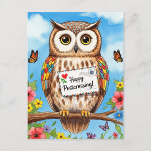 Post Owl Mail Bird Happy Postüberqueren Postkarte