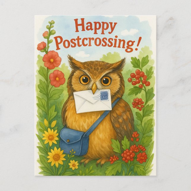 Post Owl Mail Bird Happy Postüberqueren Postkarte (Vorderseite)