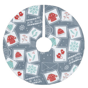 Postage Briefmarken Christmas Holiday Red Blue Nie Polyester Weihnachtsbaumdecke