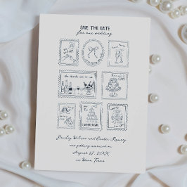 Postage Stamp Hand Drawn Save The Date Card