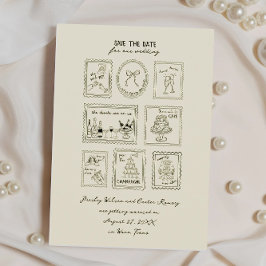Postage Stamp Hand Drawn Save The Date Card