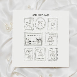 Postage Stamp Hand Drawn Save The Date Card