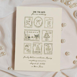 Postage Stamp Hand Drawn Save The Date Card