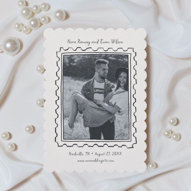 Postage Stamp Hand Drawn Save The Date Card (Von Creator hochgeladen)