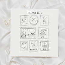 Postage Stamp Hand Drawn Save The Date Card