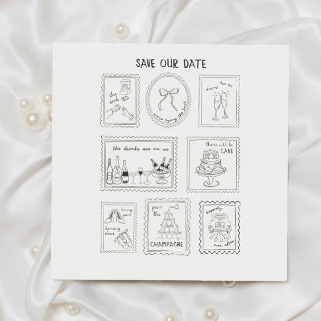 Postage Stamp Hand Drawn Save The Date Card (Von Creator hochgeladen)
