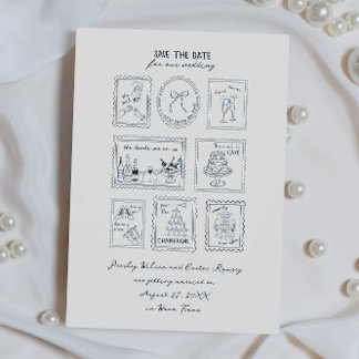 Postage Stamp Hand Drawn Save The Date Card