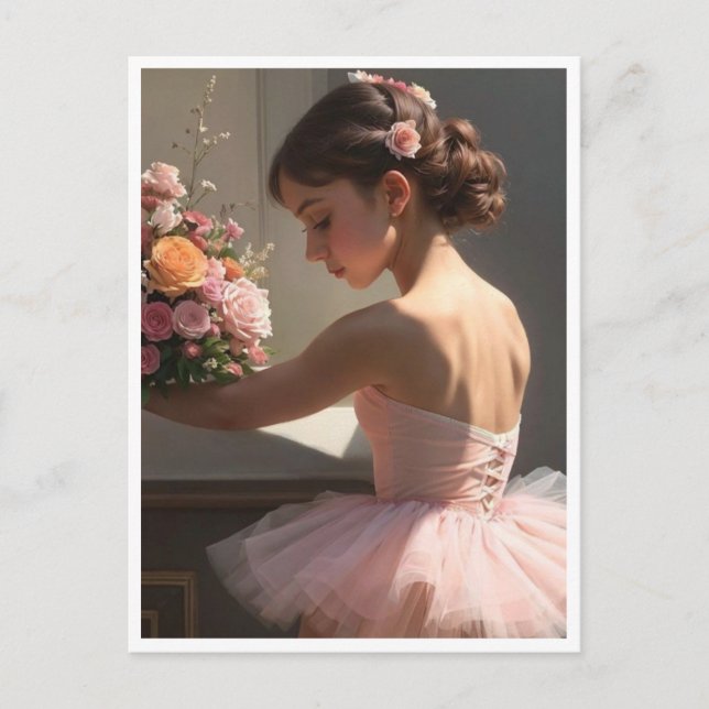 Postal con bailarina sujetando ramo de flores postkarte (Vorderseite)