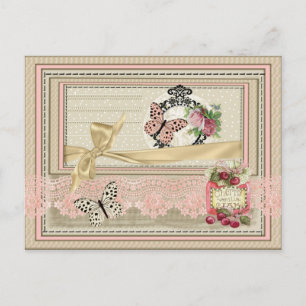 Postal estilo scrapbooking encaje mariposa cerzas postkarte