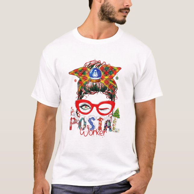 Postal Worker Messy Bun Women Sonnenbrille Merry C T-Shirt (Vorderseite)
