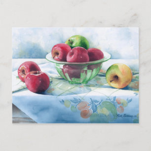 Postale 0002 Pommes dans un bol de verre vert carte postal
