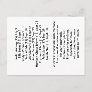 Postale 10 morts connus  Carte de prévention de l'intimida