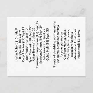 Postale 10 morts connus  Carte de prévention de l'intimida