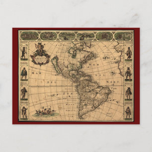 Postale 1660 - Carte historique Amérique du Nord et Amériq