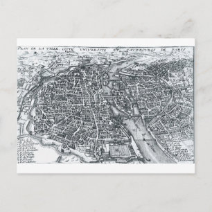 Postale 17ème siècle Plan des rues de Paris, France Carte