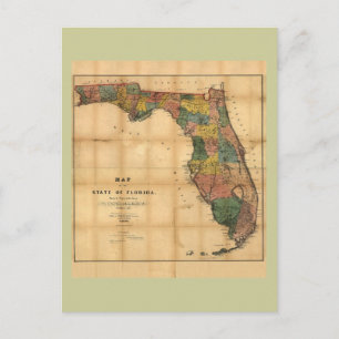 Postale 1856 Carte de l'État de Floride par Columbus Drew