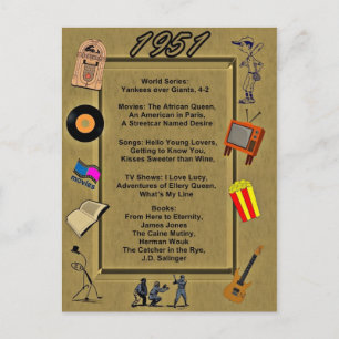 Postale 1951 Grands événements Carte d'anniversaire