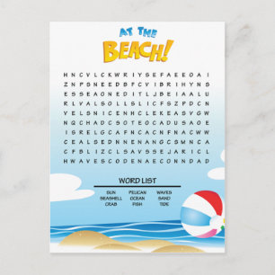 Postale À la carte d'activité Recherche de mot de plage
