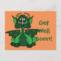 Adorable Dragon Bébé Vert Se Bien Bientôt Carte Po