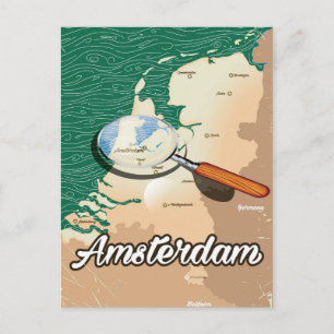Postale Affiche de vacances de carte vintage d'Amsterdam