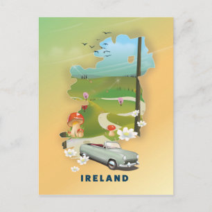 Postale Affiche de voyage vintage carte de l'Irlande