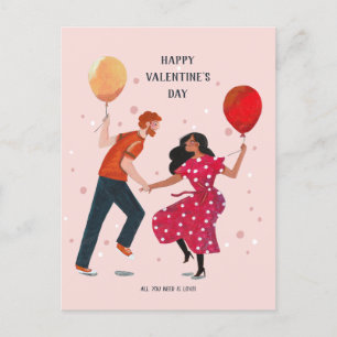 Postale Aimer mignon rose et rouge danser personnes carte 