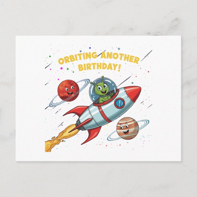 Postale Alien amusant "Orbiting Another Birthday" Carte sp (Devant)