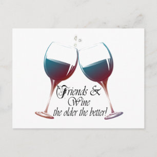 Postale Amis et vin, plus vieux est le mieux! carte humori