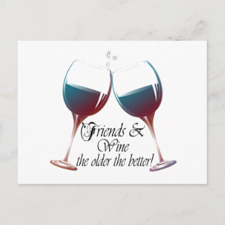 Postale Amis et vin, plus vieux est le mieux! carte humori