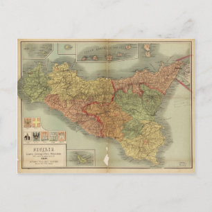 Postale Ancienne carte de la Sicile de 1900 (Sicilia carta