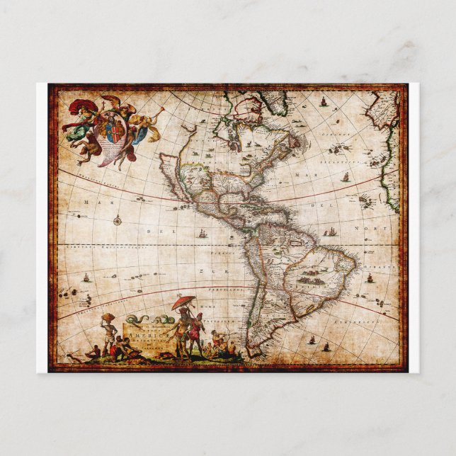 Postale Ancienne carte du continent américain (Devant)