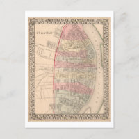 Antique 1868 Carte de Saint-Louis, Missouri,