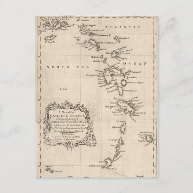 Postale Antique carte des Antilles (Devant)
