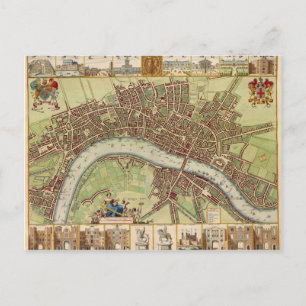 Postale Antique carte du 17ème siècle de Londres W. Hollar
