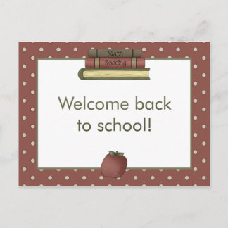 Postale Apple et livre Bienvenue Retour à l'école Carte po