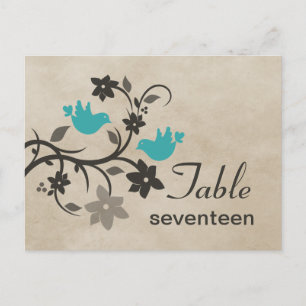 Postale Aqua Floral Lovebirds Numéro de tableau Carte post