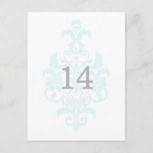 Postale Aqua Subtle Damask Numéro de la table Carte postal