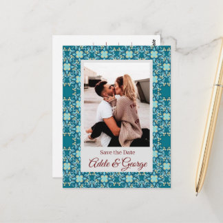 Postale Aquamarine PHOTO Mariage Enregistrer la date Carte