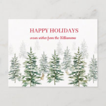 Aquarelle de Noël Pine Arbres Bonne carte de vacan