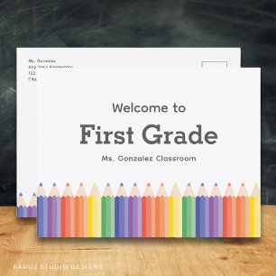 Postale Arc en ciel Bienvenue Retour à l'école Carte posta
