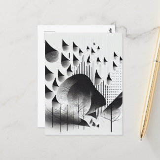 Postale B&W - Illusion optique surréaliste Carte Forêt Abs