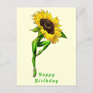 Postale Ballet Dancer Sunflower Femme Carte d'anniversaire