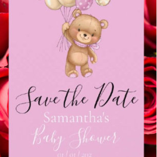 Postale Ballons d'ours en peluche rose la date Carte posta